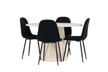 Lanzo Matgrupp 120 cm Rund med 4 Polar stolar - Whitewash/Svart - Products - Möbler - Bord & matgrupp - Matgrupp