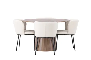 Lanzo Rund Matgrupp i Trä 120 cm med 4 Edina Stolar - Natur / Beige / Vit - Products - Möbler - Bord & matgrupp - Matgrupp