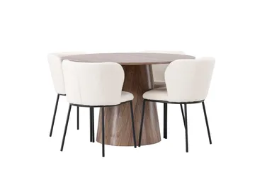Lanzo Rund Matgrupp i Trä 120 cm med 4 Edina Stolar - Natur / Beige / Vit - Products - Möbler - Bord & matgrupp - Matgrupp