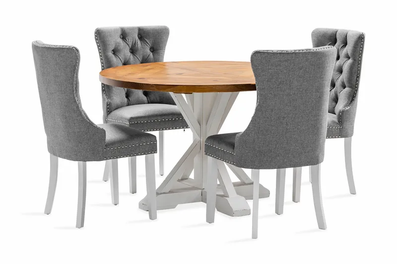 Lyon Matgrupp 120 cm Rund inkl 4 Bergviken Stolar, Brun/Vit