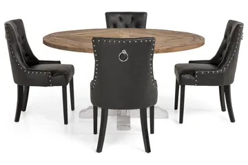 Lyon Matgrupp 150 cm Rund med 4 Tuva Fåtölj - Vintage Alm/Vit/Svart PU - Products - Möbler - Bord & matgrupp - Matgrupp