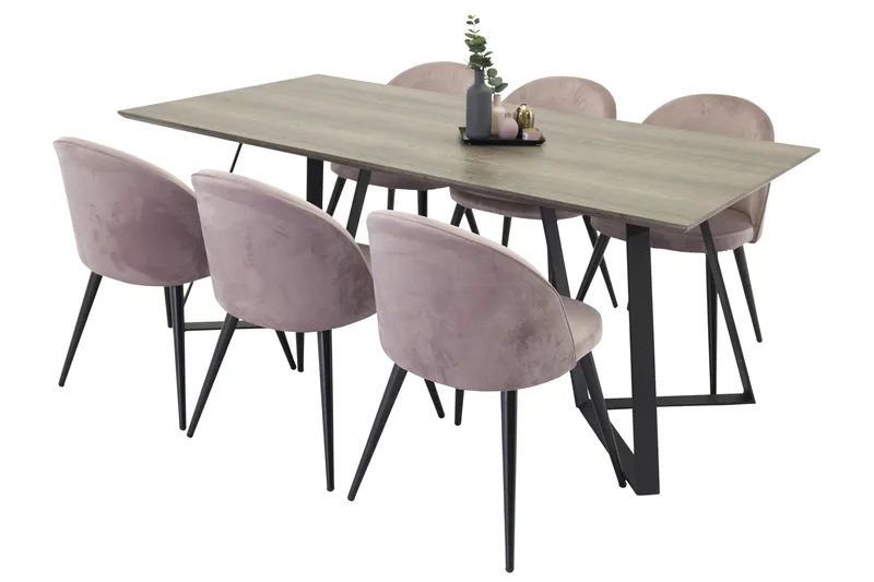 Marina Matgrupp 180 cm Rektangulär med 6 Velvet stolar - Svart - Products - Möbler - Bord & matgrupp - Matgrupp