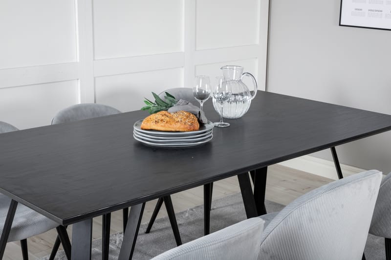 Marina Matgrupp 180 cm Rektangulär med 6 Velvet stolar - Svart - Products - Möbler - Bord & matgrupp - Matgrupp