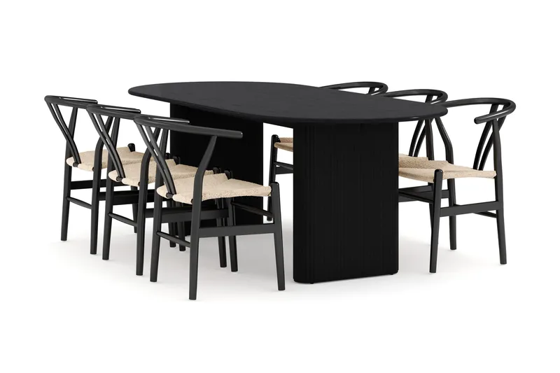 Noira Matgrupp 220 cm Massiv Ek med 6 Dastoori Matstol - 2220067-6,2206123-1, Svart