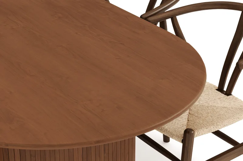 Noira Matgrupp 220 cm Massiv Valnöt med 6 Dastoori Matstolar - Ribbad / Natur / Mörkbrun / Brunt Trä - Products - Möbler - Bord & matgrupp - Matgrupp