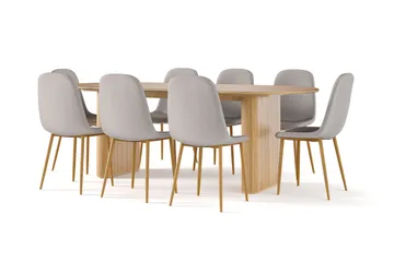 Noira Ovalt Matbord 220 cm EK +  8 st Nibe stol grå med ek ben - Natur/Grå - Products - Möbler - Bord & matgrupp - Matgrupp