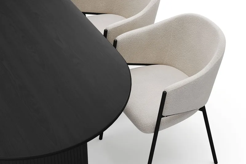 Noira Ovalt Matbord 220 cm med 6 Filip Matstolar - Svart / Vit Bouclé - Products - Möbler - Bord & matgrupp - Matgrupp