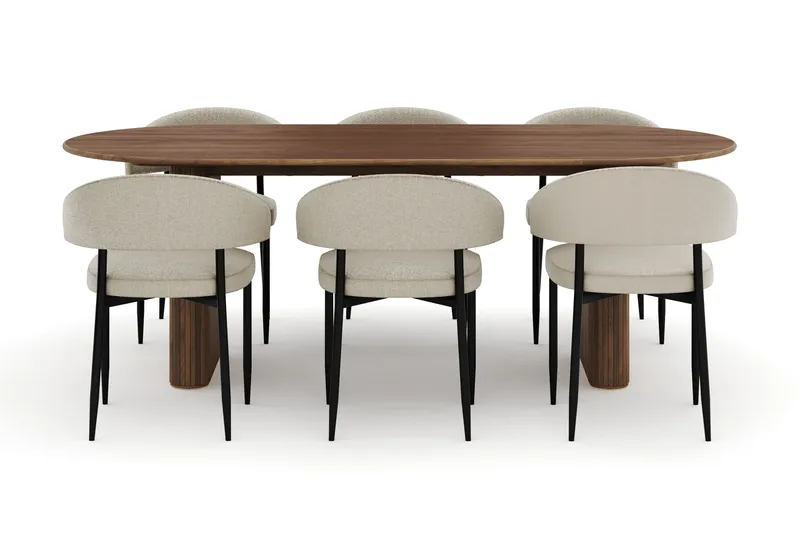 Noira Ovalt Matbord 220 cm med 6 Sawako Stolar - Brun - Products - Möbler - Bord & matgrupp - Matgrupp