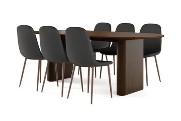 Noira Ovalt Matbord 220 cm Valnöt +  6 st Nibe stol svart med valnöt ben - Brun/Svart - Products - Möbler - Bord & matgrupp - Matgrupp