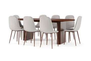 Noira Ovalt Matbord 220 cm Valnöt +  8 st Nibe stol beige med valnöt ben - Brun/Beige - Products - Möbler - Bord & matgrupp - Matgrupp