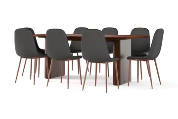 Noira Ovalt Matbord 220 cm Valnöt +  8 st Nibe stol svart med valnöt ben - Brun/Svart - Products - Möbler - Bord & matgrupp - Matgrupp