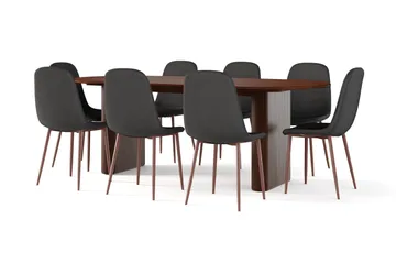 Noira Ovalt Matbord 220 cm Valnöt +  8 st Nibe stol svart med valnöt ben - Brun/Svart - Products - Möbler - Bord & matgrupp - Matgrupp