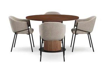Noira Runt Litet Matbord Massiv Valnöt 120 cm med 4 Filip Matstolar - Brun / Taupe Bouclé - Products - Möbler - Bord & matgrupp - Matgrupp
