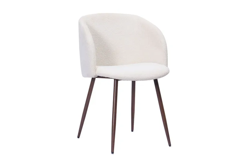 Noira Runt Litet Matbord Massiv Valnöt 120 cm med 4 Greya Matstolar med armstöd - Brun / Vit Bouclé / Metallben Valnöt - Products - Möbler - Bord & matgrupp - Matgrupp