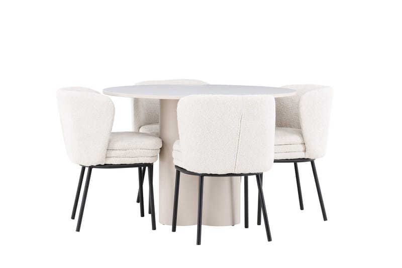 Olivia Matgrupp 110 cm Rund med 4 Agnes stolar - Beige/Vit - Products - Möbler - Bord & matgrupp - Matgrupp