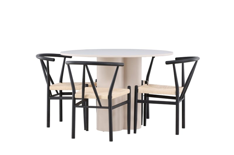 Olivia Matgrupp 110 cm Rund med 4 Alfons stolar - Beige/Svart - Products - Möbler - Bord & matgrupp - Matgrupp