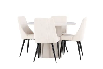 Olivia Matgrupp 110 cm Rund med 4 Leone stolar - Beige/Beige - Products - Möbler - Bord & matgrupp - Matgrupp
