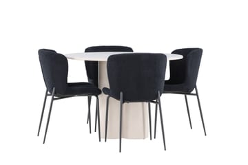 Olivia Matgrupp 110 cm Rund med 4 Modesto stolar - Beige/Svart - Products - Möbler - Bord & matgrupp - Matgrupp