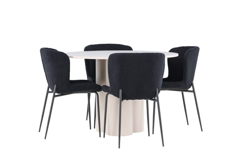 Olivia Matgrupp 110 cm Rund med 4 Modesto stolar - Beige/Svart - Products - Möbler - Bord & matgrupp - Matgrupp