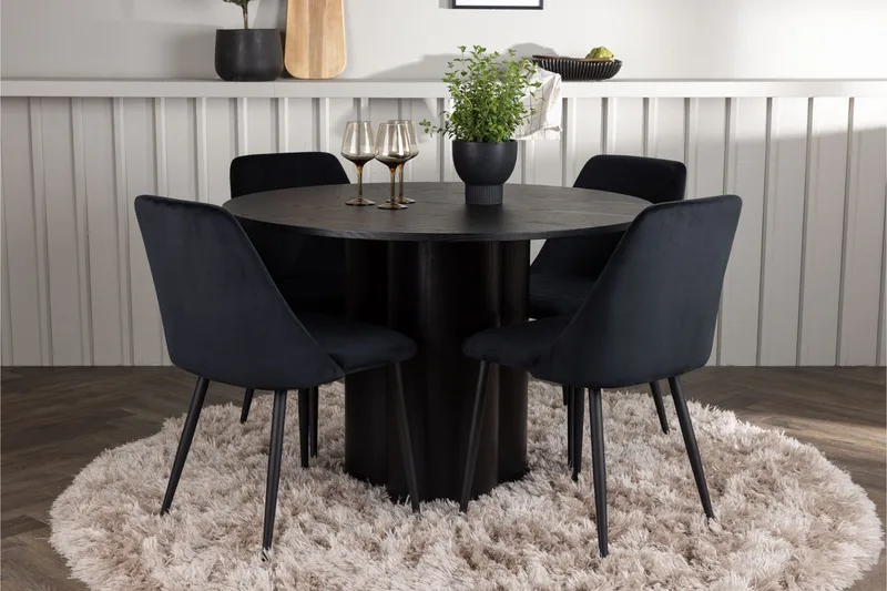 Olivia Matgrupp 110 cm Rund med 4 Night Stolar - Svart - Products - Möbler - Bord & matgrupp - Matgrupp