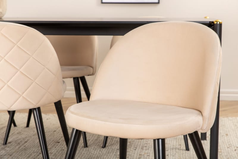 Pelle Matgrupp 190 cm Rektangulär med 6 Velvet stolar - Beige - Products - Möbler - Bord & matgrupp - Matgrupp