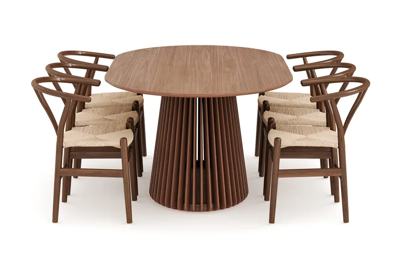 Peyra Matgrupp 200 cm Ovalt med 6 Dastoori Matstol - 2220070-6,1893316-1 - Valnöt - Products - Möbler - Bord & matgrupp - Matgrupp