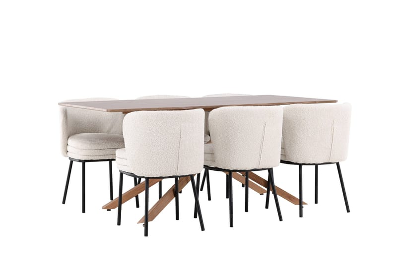 Piazza Matgrupp 180 cm Rektangulär med 6 Agnes stolar - Mocca/Vit - Products - Möbler - Bord & matgrupp - Matgrupp