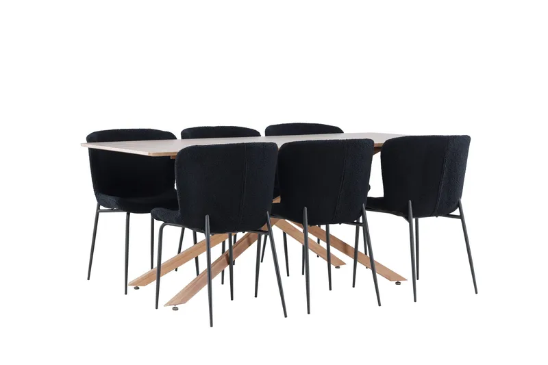 Piazza Matgrupp 180 cm Rektangulär med 6 Modesto stolar - Mocca/Svart - Products - Möbler - Bord & matgrupp - Matgrupp