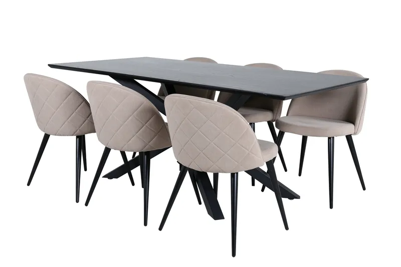 Piazza Matgrupp 180 cm Rektangulär med 6 Velvet stolar, Beige