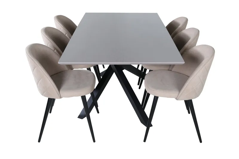 Piazza Matgrupp 180 cm Rektangulär med 6 Velvet stolar - Beige - Products - Möbler - Bord & matgrupp - Matgrupp