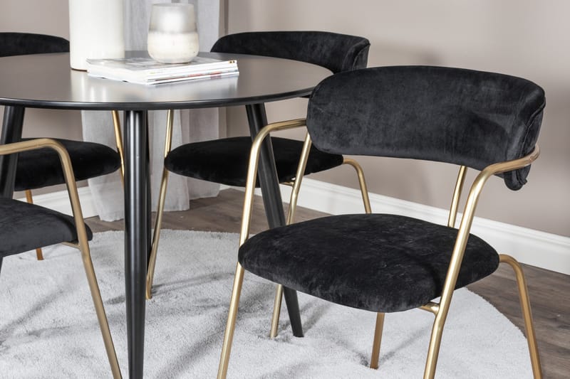 Plaza Matgrupp 100 cm Rund med 4 Arrow stolar - Svart/Guld - Products - Möbler - Bord & matgrupp - Matgrupp