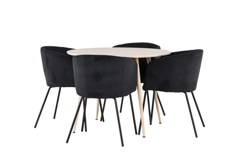 Plaza Matgrupp 100 cm Rund med 4 Berit stolar - Whitewash/Svart - Products - Möbler - Bord & matgrupp - Matgrupp