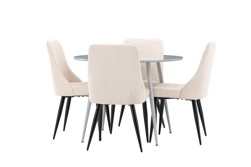 Plaza Matgrupp 100 cm Rund med 4 Leone stolar - Grå/Beige - Products - Möbler - Bord & matgrupp - Matgrupp