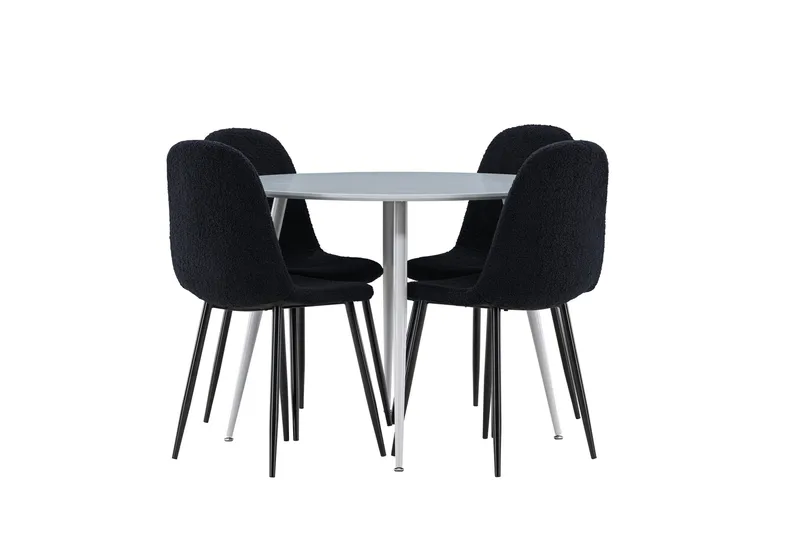 Plaza Matgrupp 100 cm Rund med 4 Polar stolar, Grå/Svart