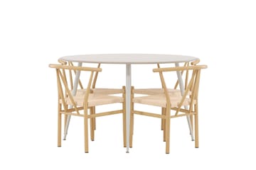 Plaza Matgrupp 120 cm Rund med 4 Alfons stolar - Beige/Beige - Products - Möbler - Bord & matgrupp - Matgrupp