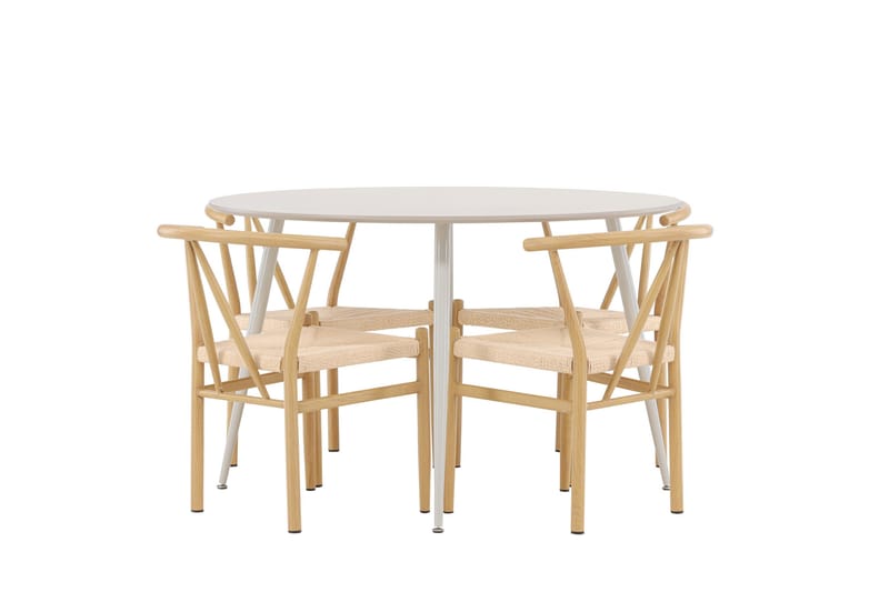 Plaza Matgrupp 120 cm Rund med 4 Alfons stolar - Beige/Beige - Products - Möbler - Bord & matgrupp - Matgrupp