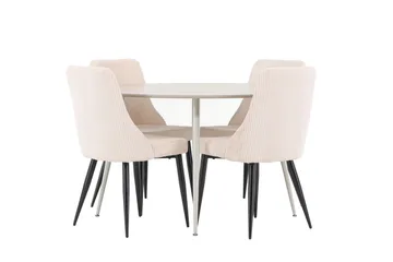 Plaza Matgrupp 120 cm Rund med 4 Leone stolar - Beige/Beige - Products - Möbler - Bord & matgrupp - Matgrupp