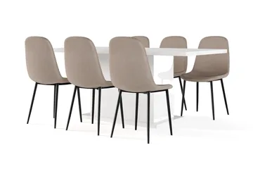 Ratliff Matbord 180 cm Förlängningsbart med illäggsskiva +  6 st Nibe stol brun med svarta ben - Vit/Brun - Products - Möbler - Bord & matgrupp - Matgrupp