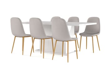Ratliff Matbord 180 cm Förlängningsbart med illäggsskiva +  6 st Nibe stol grå med ek ben - Vit/Grå - Products - Möbler - Bord & matgrupp - Matgrupp