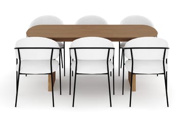Richeto Matbord 180 cm med 6 Karol Matstolar - Naturlig finish / Vit Bouclé - Products - Möbler - Bord & matgrupp - Matgrupp