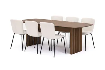 Richeto Matbord 210 cm med 4 Katy Matstolar - Rökt ek / Vit Bouclé - Products - Möbler - Bord & matgrupp - Matgrupp