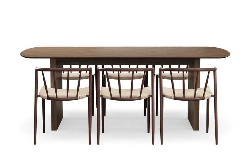 Richeto Matbord 210 cm med 6 Winston Matstolar - Rökt ek / Beige / Metallben Rökt ek - Products - Möbler - Bord & matgrupp - Matgrupp