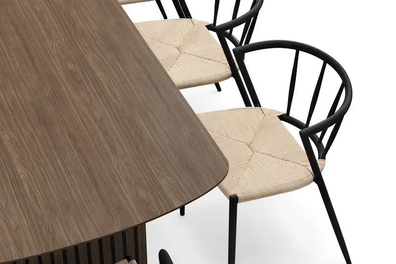 Richeto Matbord 240 cm med 8 Winston Matstolar - Rökt ek / Beige / Metallben Svart - Products - Möbler - Bord & matgrupp - Matgrupp