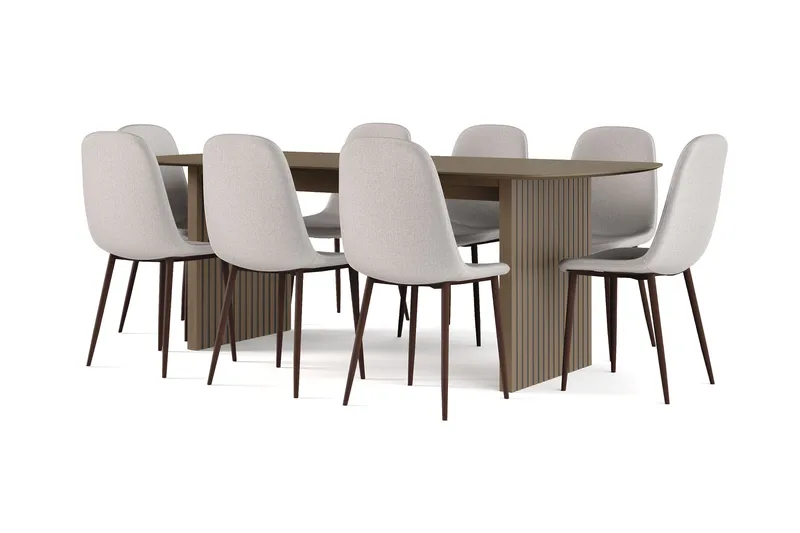 Richeto Matbord Rökt Ek 210 cm valnöt +  8 st Nibe stol grå med valnöt ben, Brun/Grå