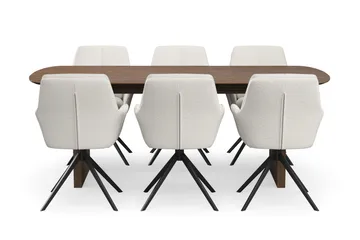 Richeto Matgrupp Rökt Ek 210 cm med 6 Torsby Snurrstolar - Rökt ek/Ljusbeige - Products - Möbler - Bord & matgrupp - Matgrupp