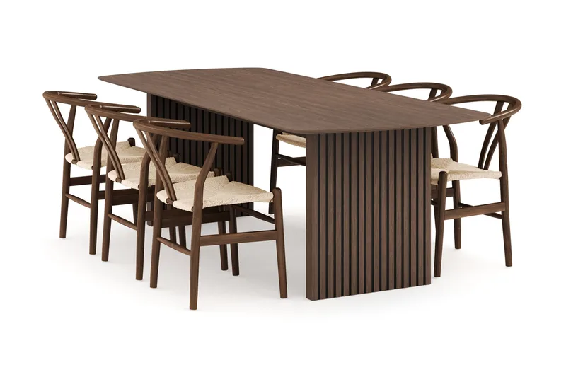 Richeto Matgrupp Rökt Ek 240 cm med 6 Dastoori Matstolar, Rökt ek