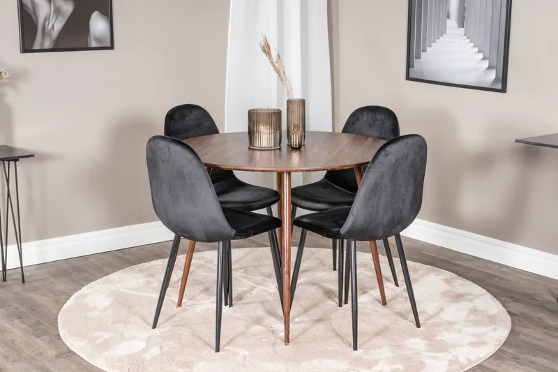 Ridones Matgrupp 100 cm Rund inkl 4 Pontus Stolar - Brun/Svart - Products - Möbler - Bord & matgrupp - Matgrupp