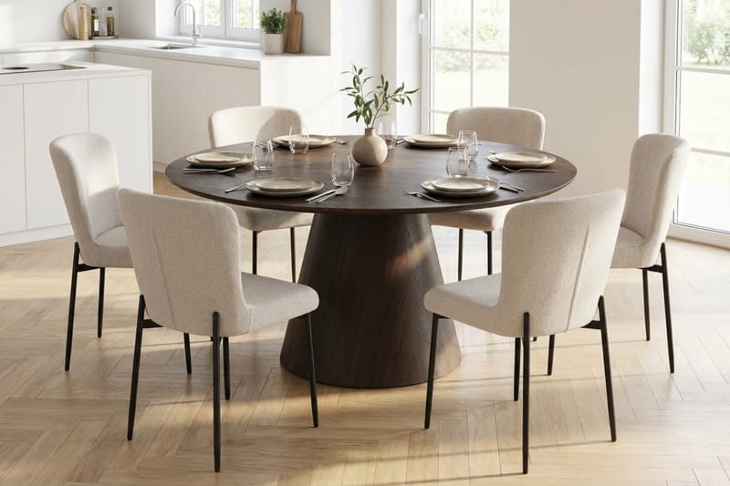 Siena Matgrupp runt 150 cm Rökt Ek med 6 Elsie Matstolar - Rökt ek/Vit - Products - Möbler - Bord & matgrupp - Matgrupp