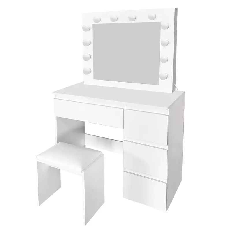 Glow Sminkbord 94 cm med spegel lådor och pall - LED Belysning - Vit - Products - Möbler - Bord & matgrupp - Sminkbord & toalettbord