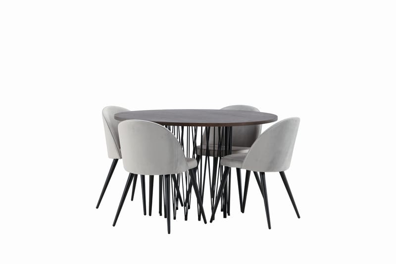 Stone Matgrupp 120 cm Rund med 4 Velvet stolar - Grå - Products - Möbler - Bord & matgrupp - Matgrupp